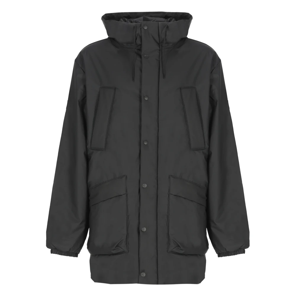 Rains Men's Black Rain Jackets, M, Lohja Long Insulated Cargo Jacket