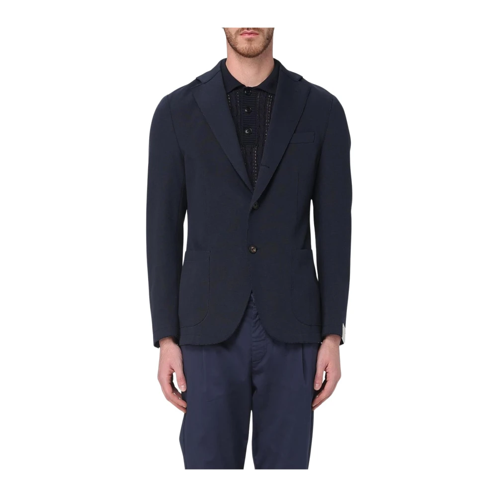 Eleventy Men's Blue Knit Blazer With Patch Pockets