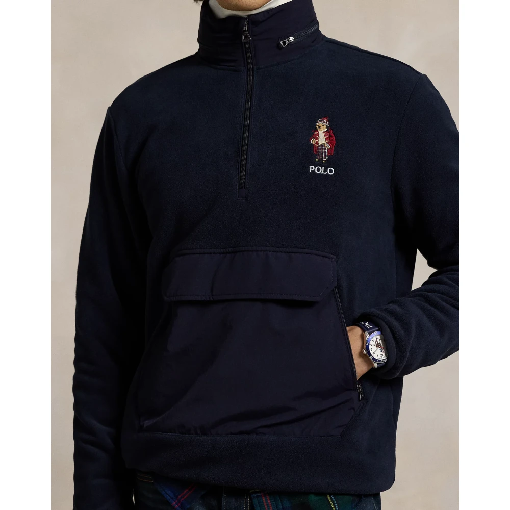 Polo Ralph Lauren Hybride Fleece Hoodie met Polo Bear Blue Heren