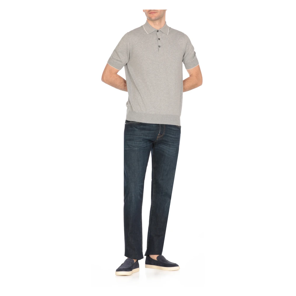 BRUNELLO CUCINELLI Grijze Katoenen Poloshirt met Knopen Gray Heren