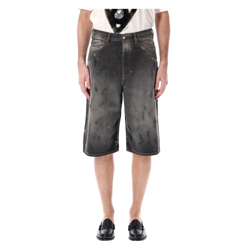 Acne Studios Zwarte Wassing Denim Shorts Losse Pasvorm Black Heren