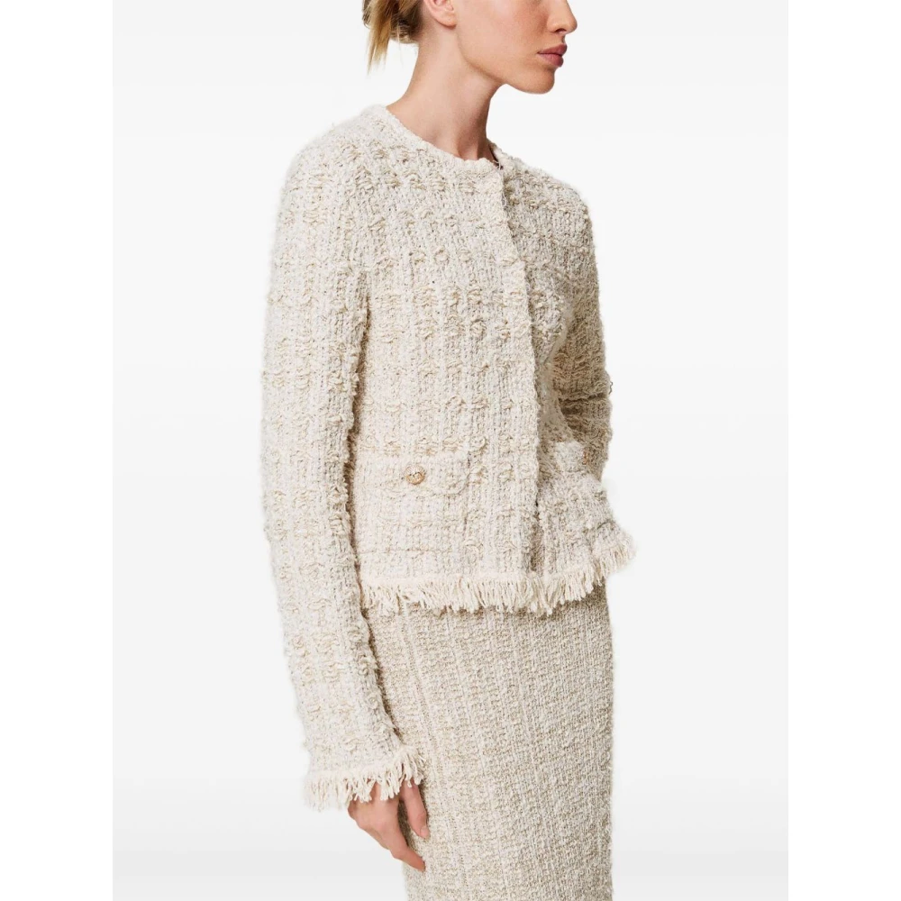 Twinset Beige Jack met Rode Rand en Logo Knopen White Dames