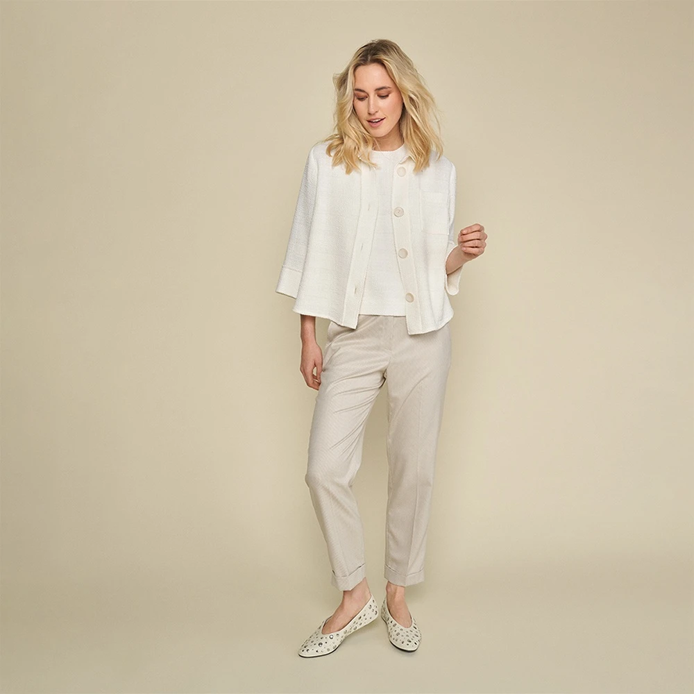 Marie Méro Elegante Bouclé Blouse Jas Beige Dames