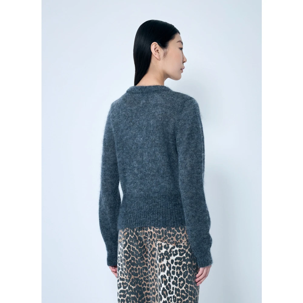 Ganni Mohair Tie-String Cardigan Gray Dames