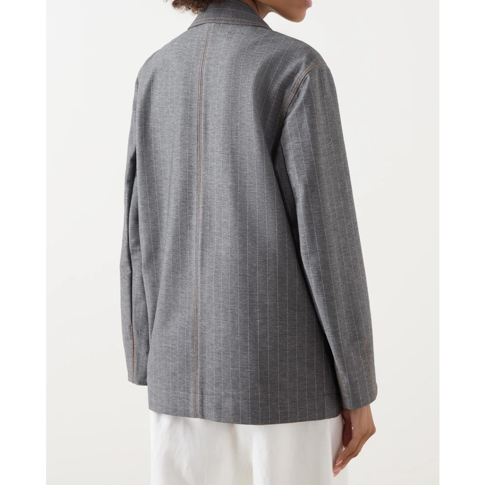 Max Mara Grijze Gestreepte Jas met Decoratieve Randen Gray Dames