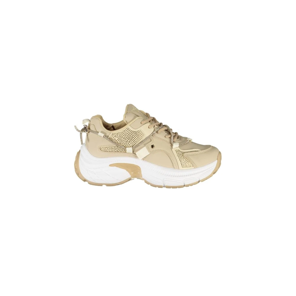 Laura Biagiotti Women's Beige Rhinestone Embroidered Luxury Platform Sneaker