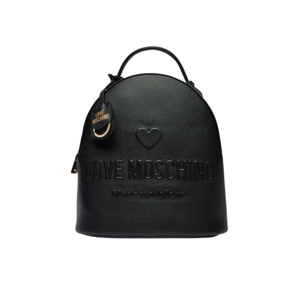 Love Moschino Zwarte leren rugzak met gouden accenten Black Dames