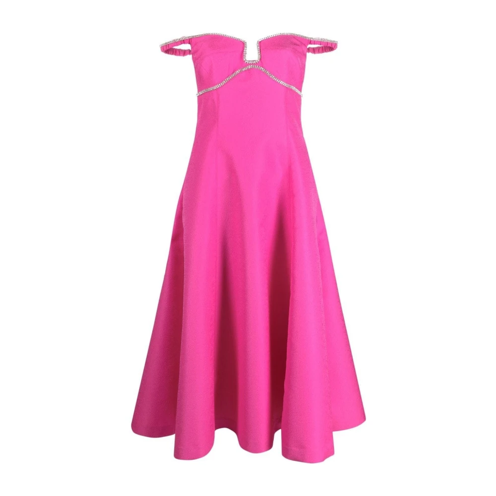 Self Portrait Women's Pink Party Dresses, S, Textured Diamante Midi Dress