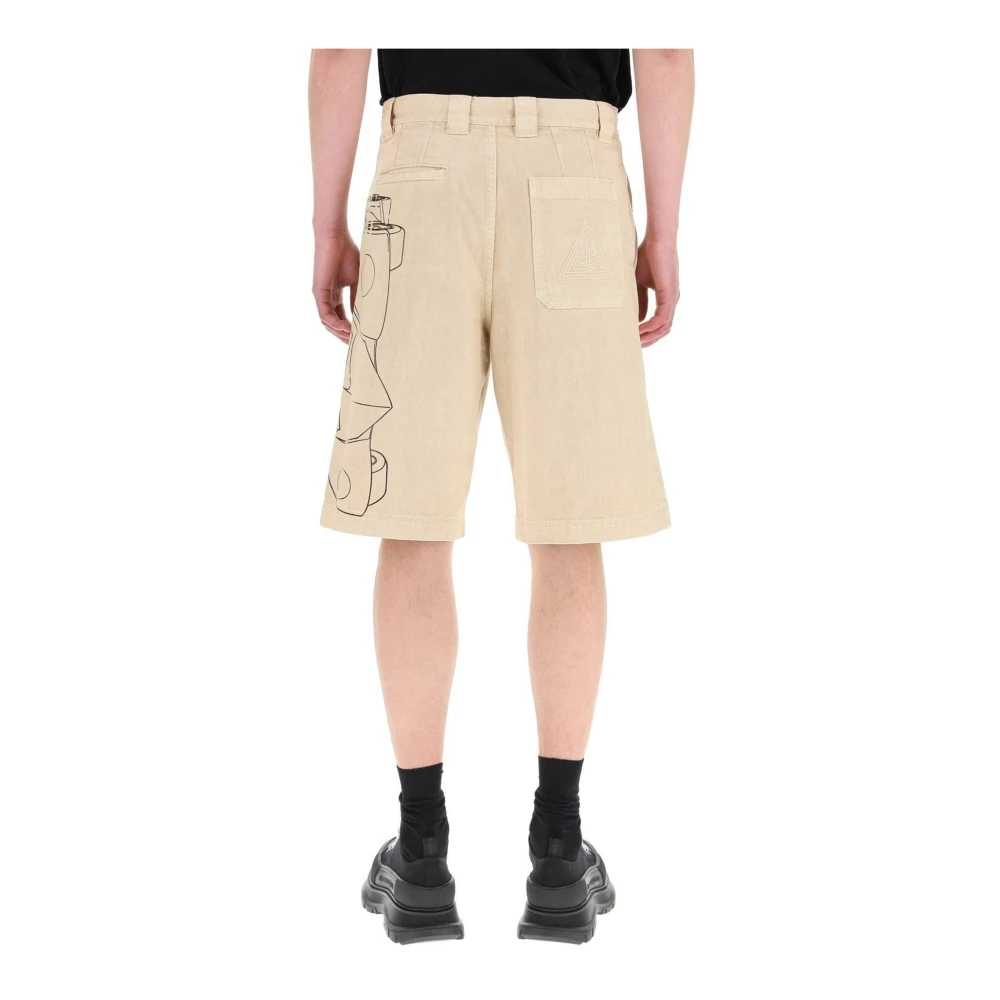 Lanvin Denim Shorts met Geborduurd Logodetail Beige Heren