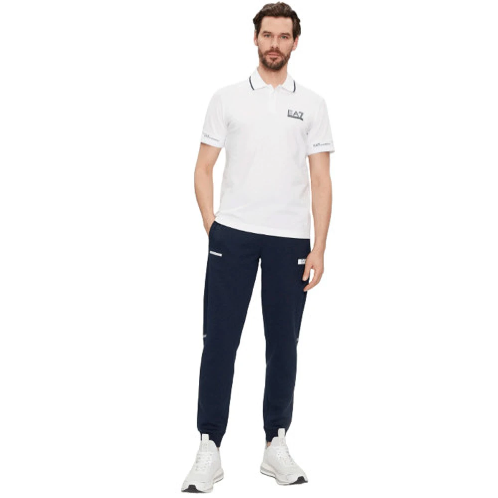 Emporio Armani EA7 Wit Poloshirt met Marineblauwe Rand White Heren