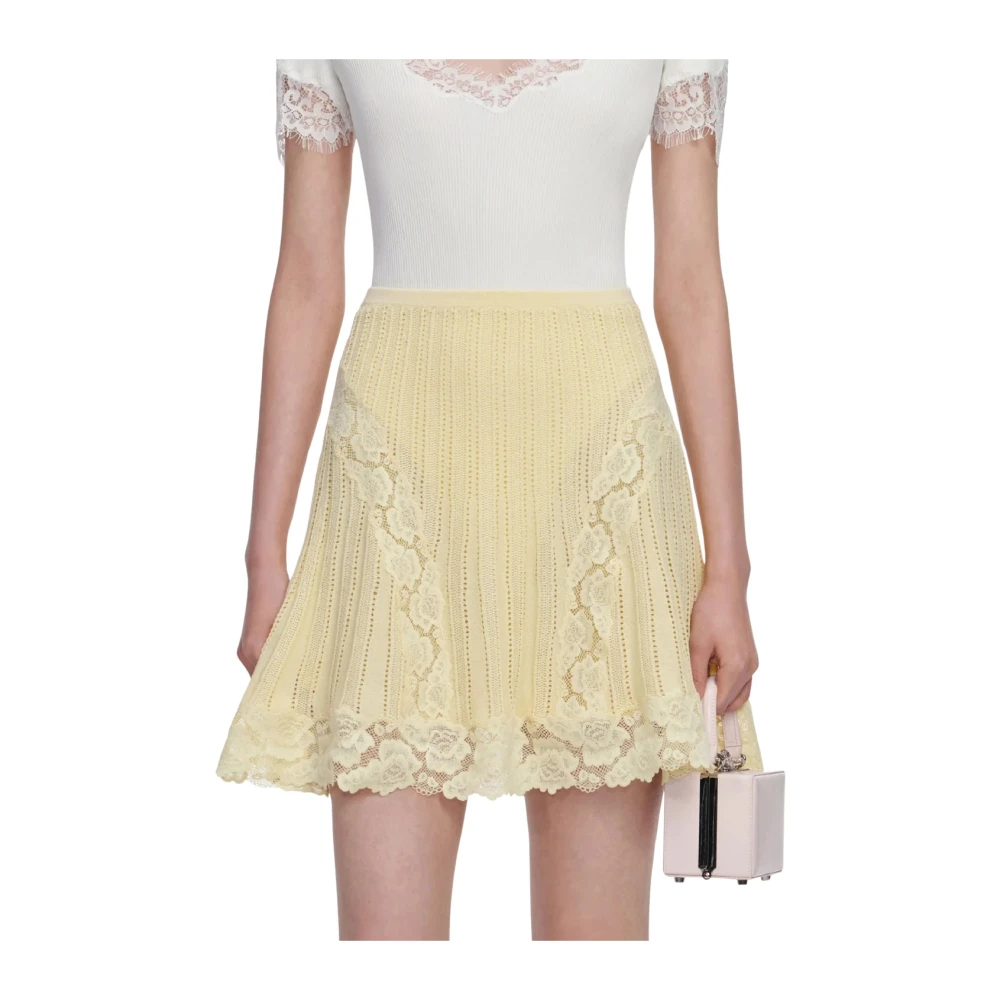 Self Portrait Women's Yellow Short Skirts, S, Knitted Mini Skirt