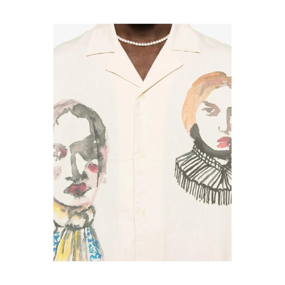 KidSuper Studios Illustration Print Camp Collar Shirt Beige Heren