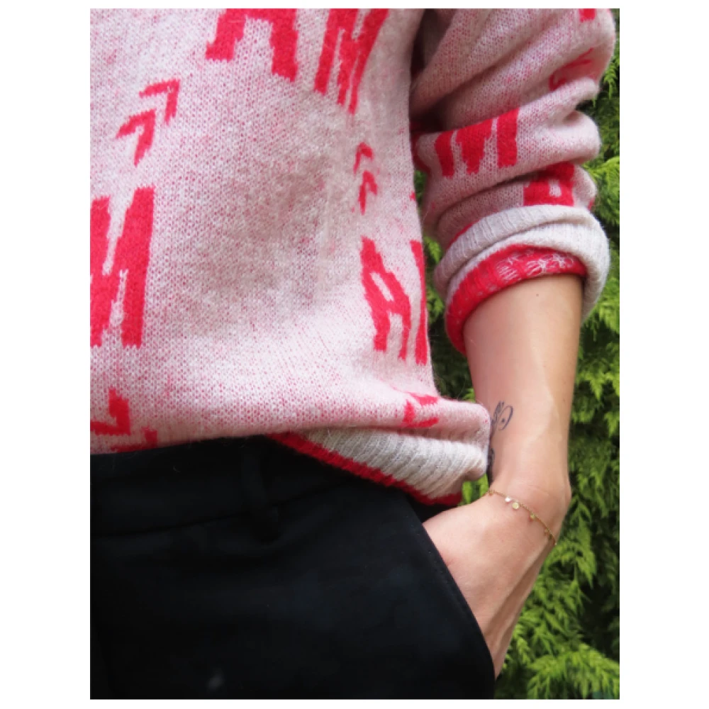 aeronautica militare Unieke Mohair Blend V-Hals Trui Pink Dames