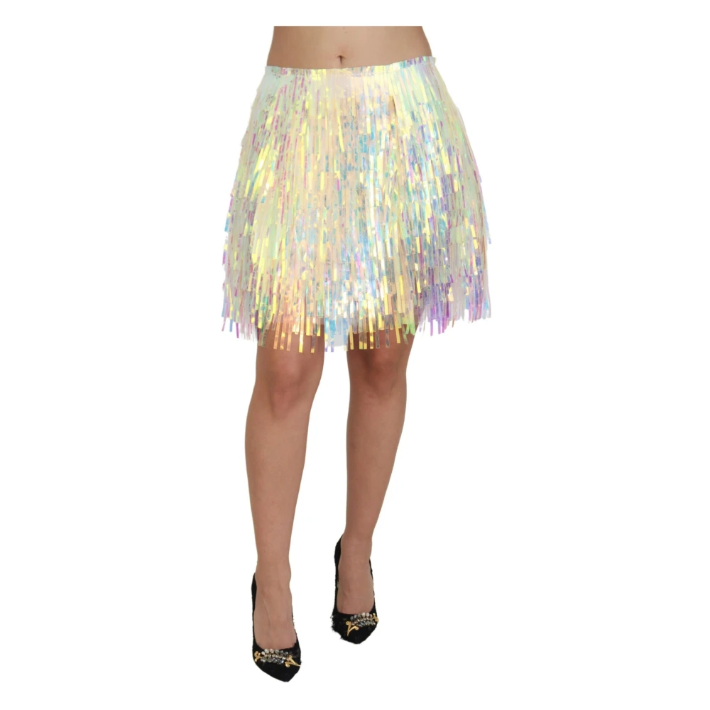 Dolce & Gabbana Glinsterende Franje Minirok Multicolor Dames
