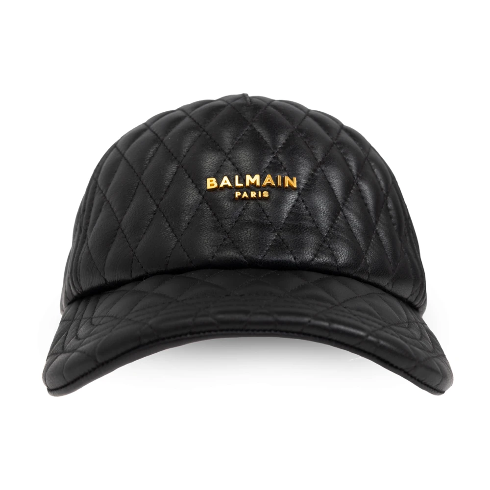 Balmain Leren baseballpet Black Heren