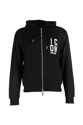 Svart Tryck Zip Hoodie
