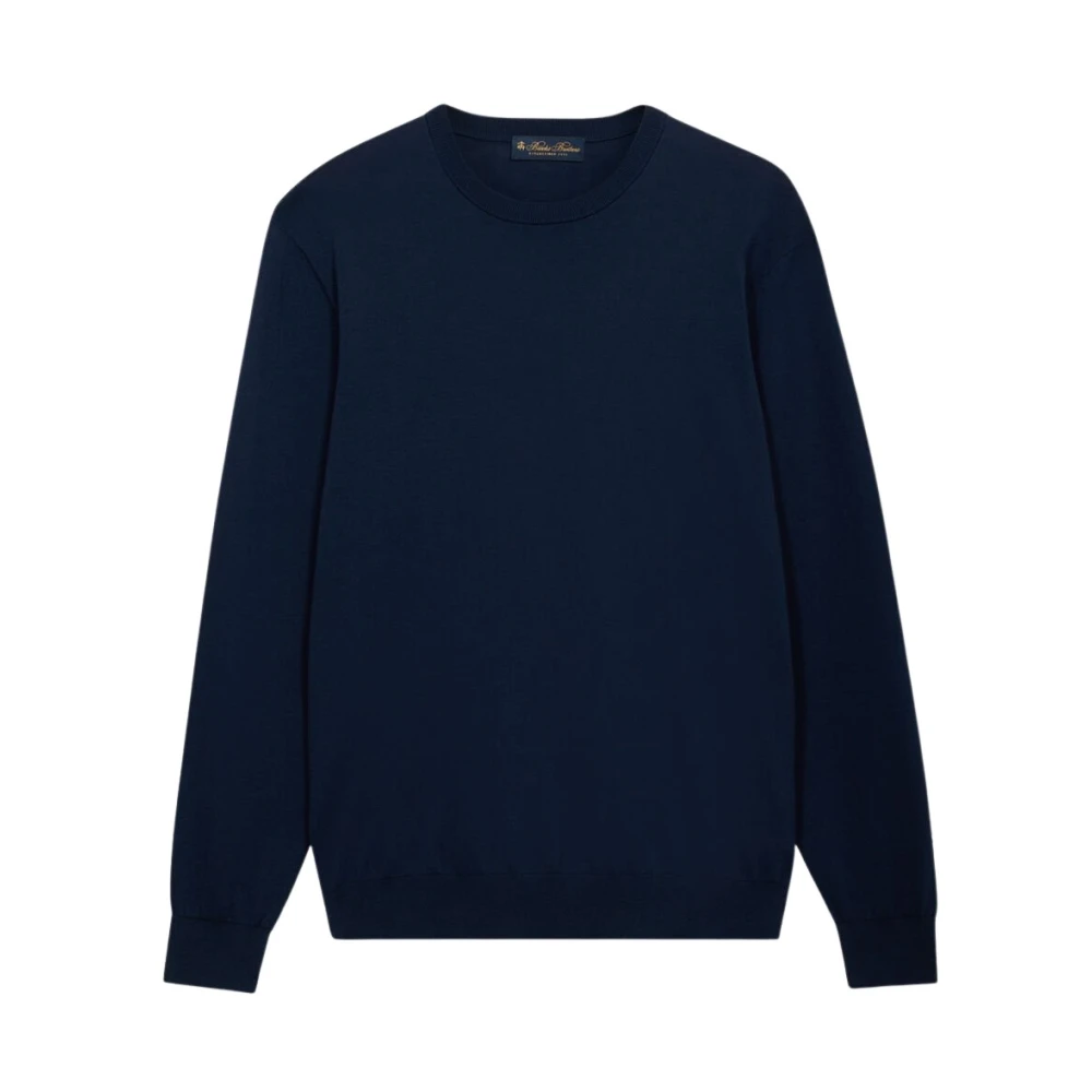 Brooks Brothers Men's Blue Round-Neck Knitwear, 3XL, Mercerized Cotton Crewneck Jumper