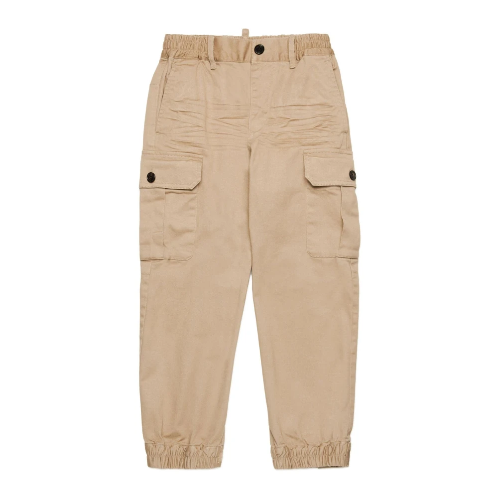 Dsquared2 Boys Beige Trousers, 12 Y, Logo Plaque Cargo Trousers