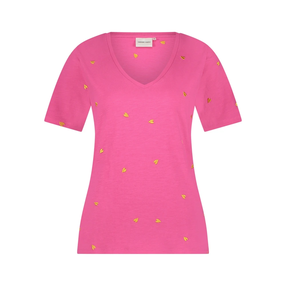 Fabienne Chapot Phil V-neck Orange Heart T-shirt Pink Dames