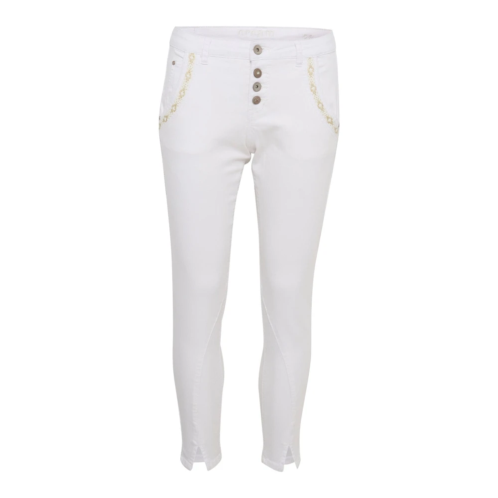 Cream Women's White Embroidered Jeans - Slim Fit - Skinny Fit Jeans - W26 - Jeans