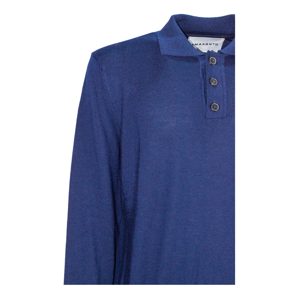 Amaránto Blauwe Polo Wollen Trui Lange Mouw Blue Heren