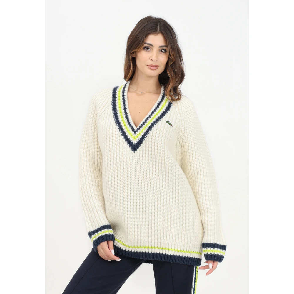 Lacoste Vintage V-hals Sweater Roomwit Beige Dames