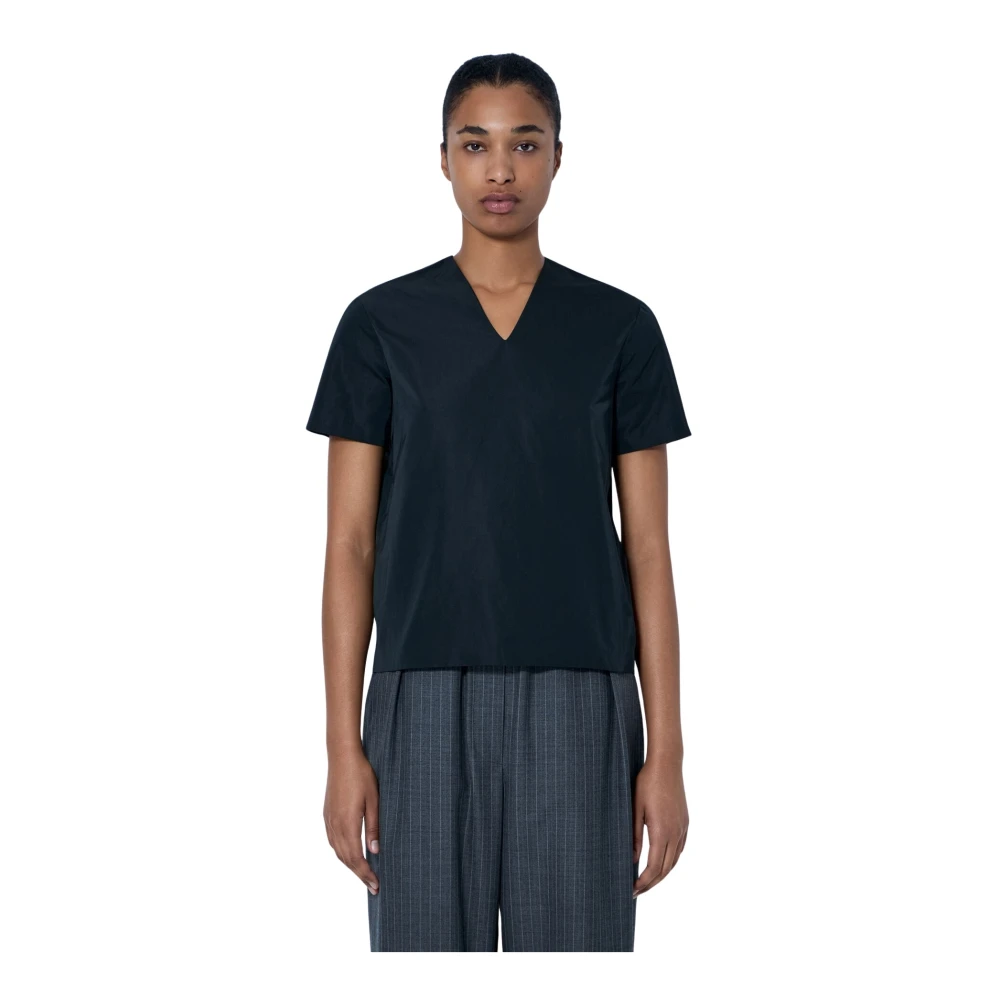 Jil Sander V-Neck Top - Female - Blouses - Black - Xs - Blouses & Shirts