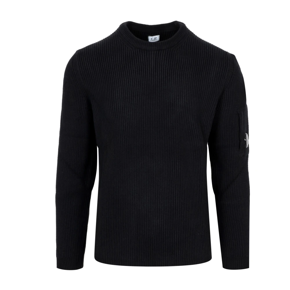 C.P. Company Zwarte Ribgebreide Ronde Hals Trui Black Heren