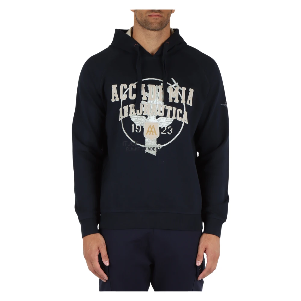 Aeronautica militare Comfort Fit Hooded Katoenen Sweater Blue Heren