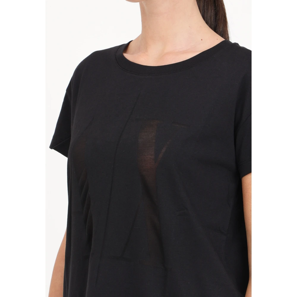 Armani Exchange Zwarte Logo Transparante T-shirt Regular Fit Black Dames