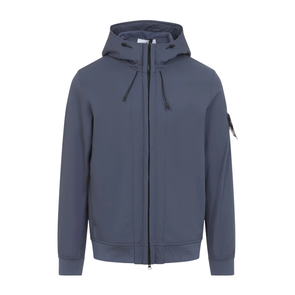 Stone Island Hooded Soft Shell Jacket - Male - Light Jackets - Blue - M - Jackets