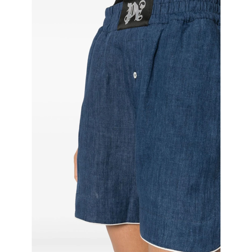 Palm Angels Blauwe Logo Patch Elastische Shorts Blue Dames