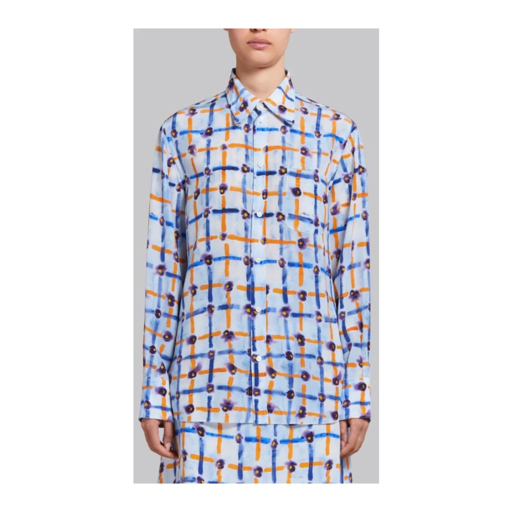 Marni Zijden Saraband Print Shirt Blue Dames