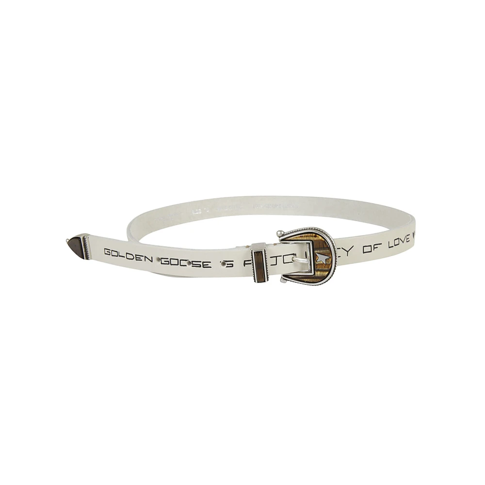 Golden Goose Riem met studs en logo print van leer Beige Dames