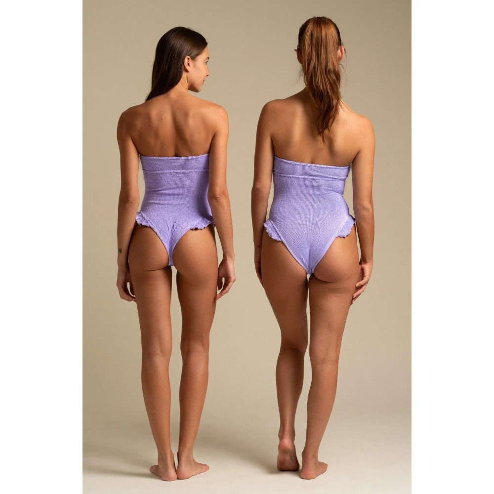 Reina Olga Ruffled Strapless Brazilian Swimsuit Purple Dames