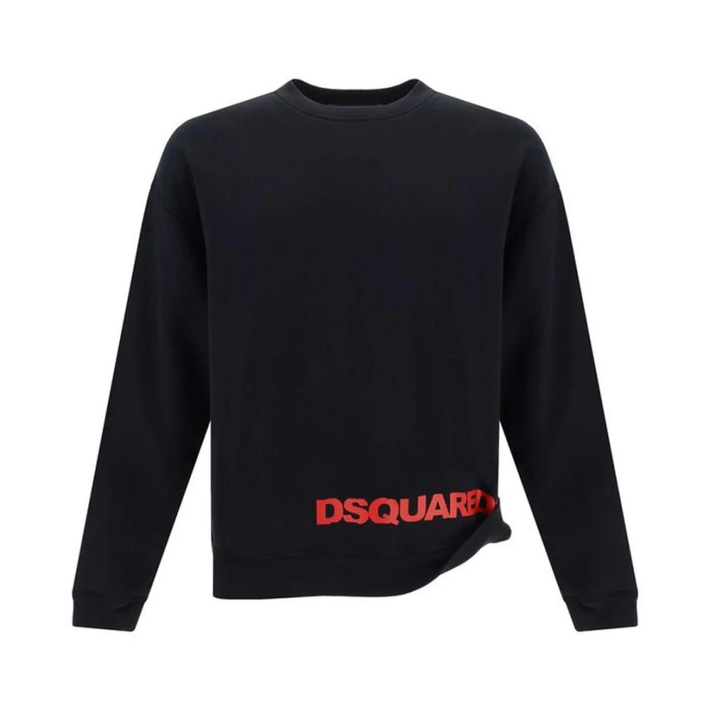 Dsquared2 Monogram Katoenen Sweatshirt met Geribbelde Hals Black Heren