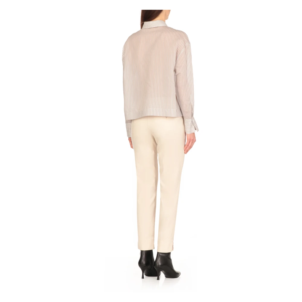 PESERICO Gestreepte Ivory Katoen Zijden Shirt Beige Dames