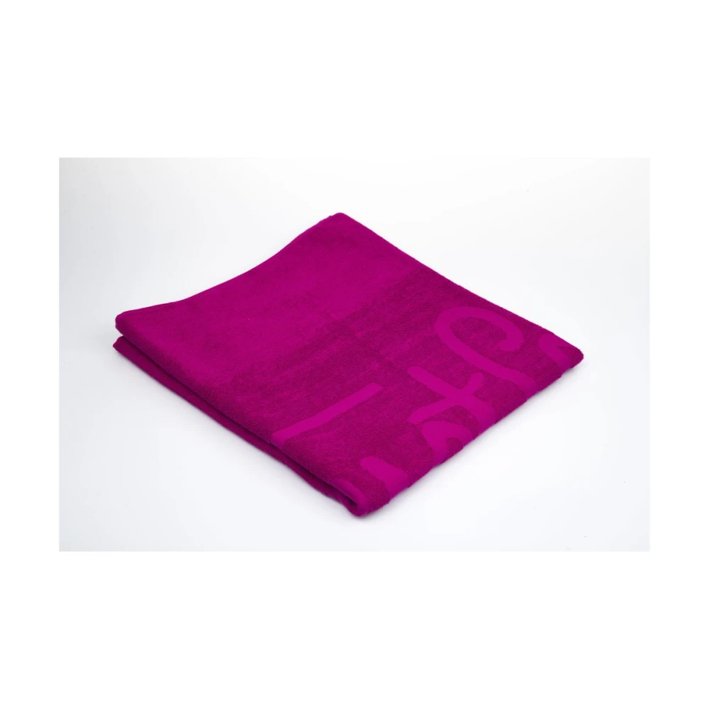 Just Cavalli Fuchsia Katoenen Strandhanddoek Logo Purple Unisex