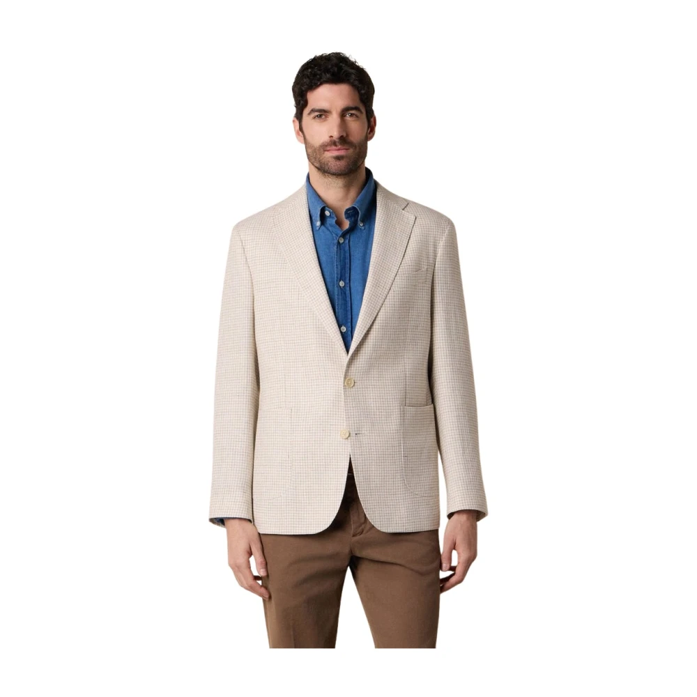 Brooks Brothers Men's Beige Blazers, S, Pied De Poule Linen-Wool Blazer