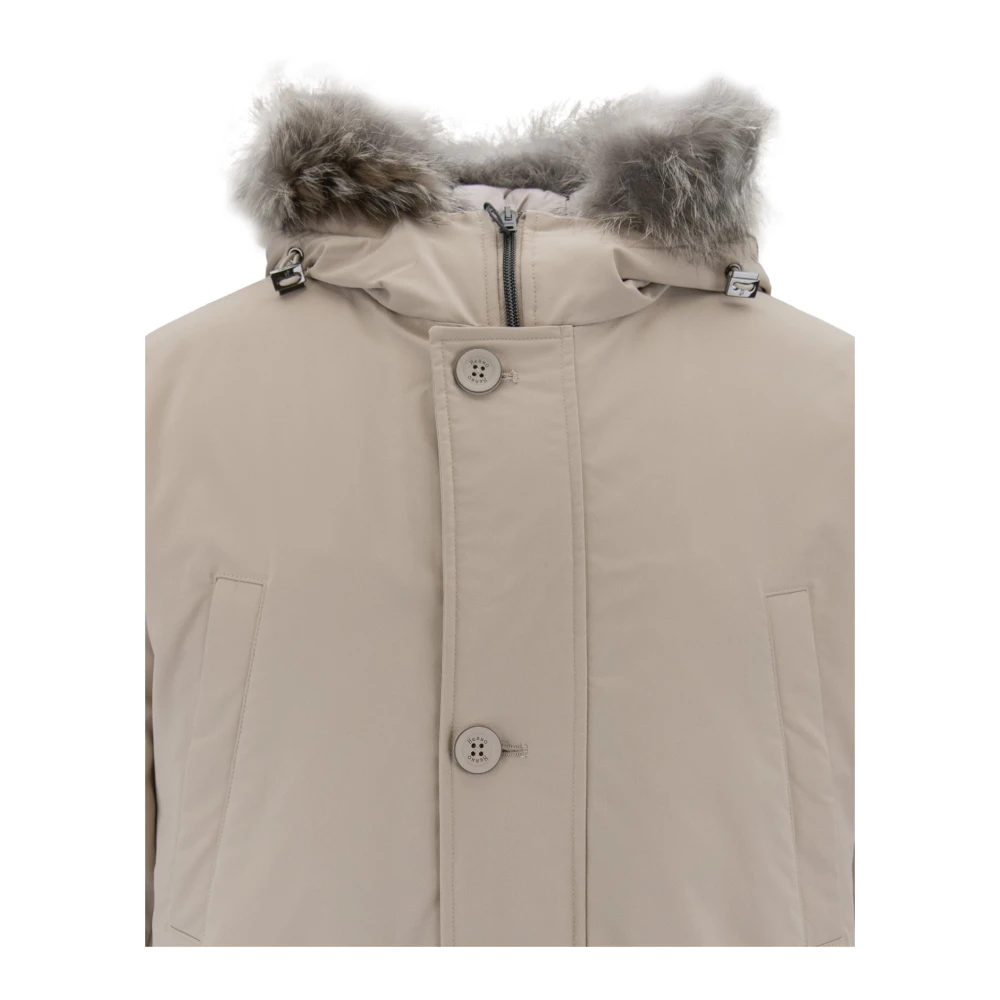 Herno Fur Hooded Down Jacket Beige Heren