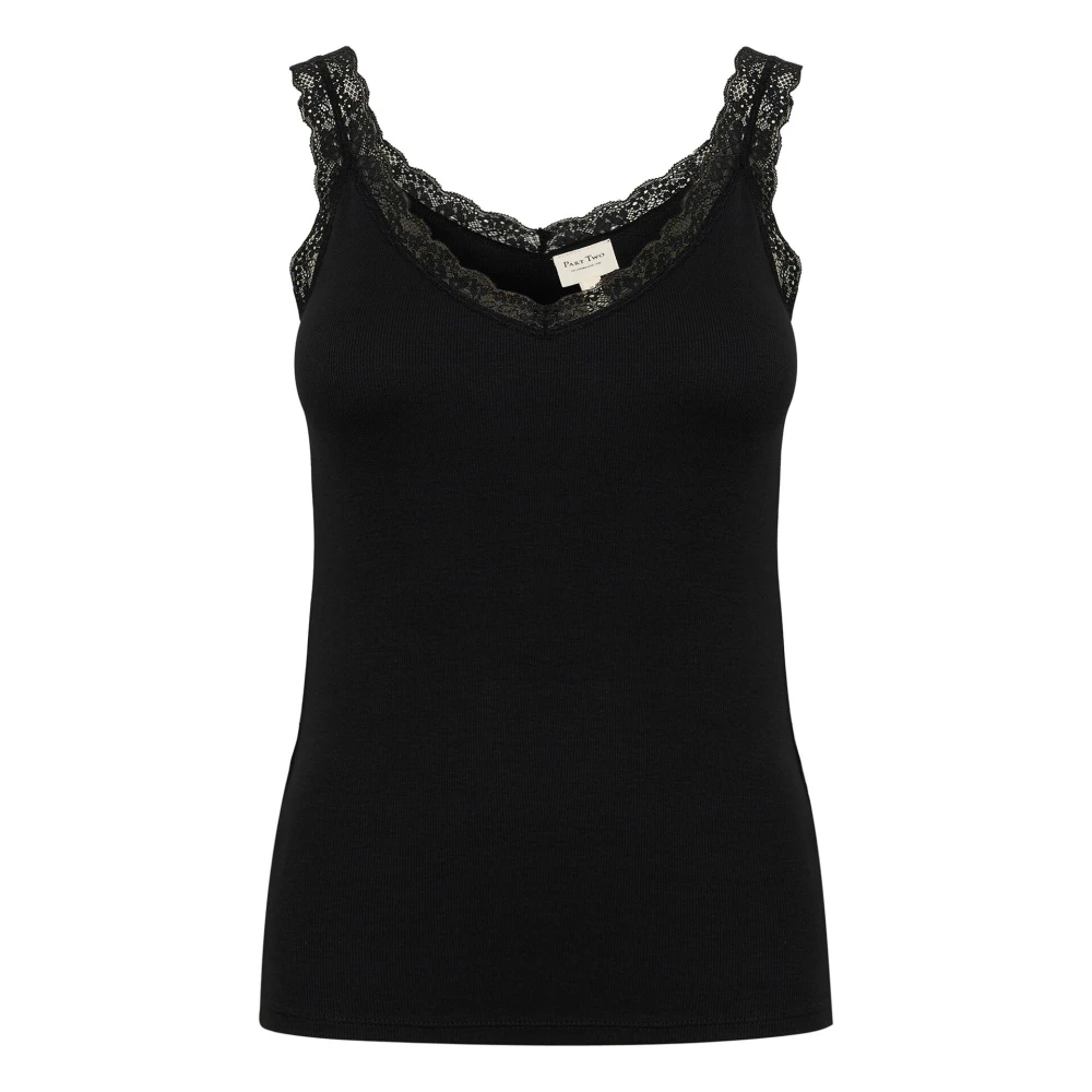 Part Two Zwarte Kant Mouwloze Top Black Dames