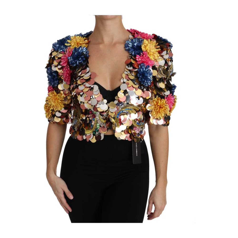 Dolce & Gabbana , Blouses, Female, Multicolor, S, Sequin Flower Embellished Shrug