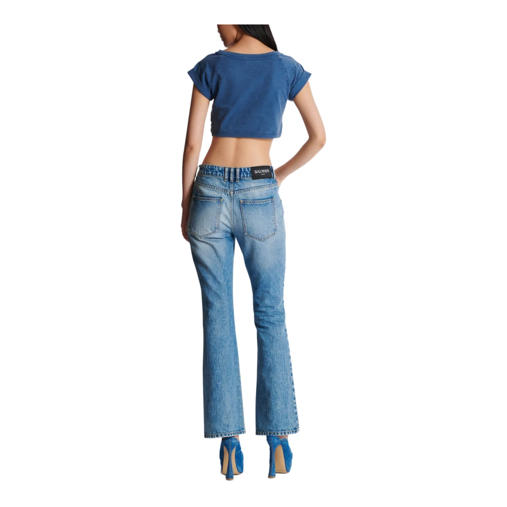 Balmain Wijduitlopende denim jeans Blue Dames