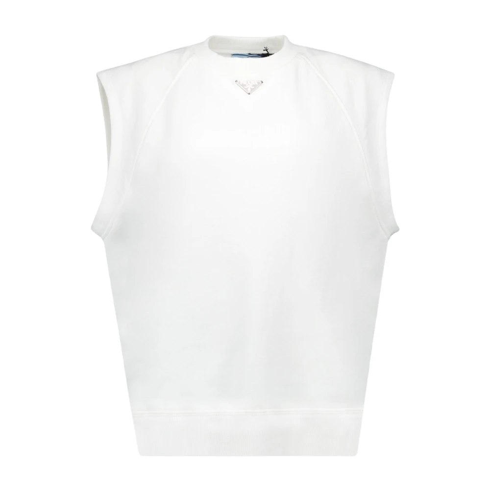 Prada Driehoekig Logo Mouwloos Oversized T-shirt White Dames