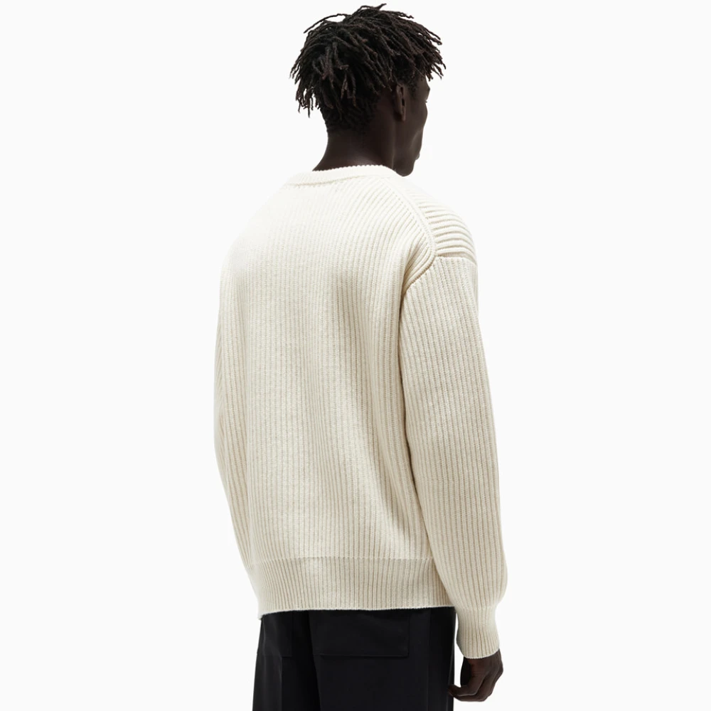 Jil Sander Italiaanse Wol Geribbelde Crew Neck Sweater White Heren