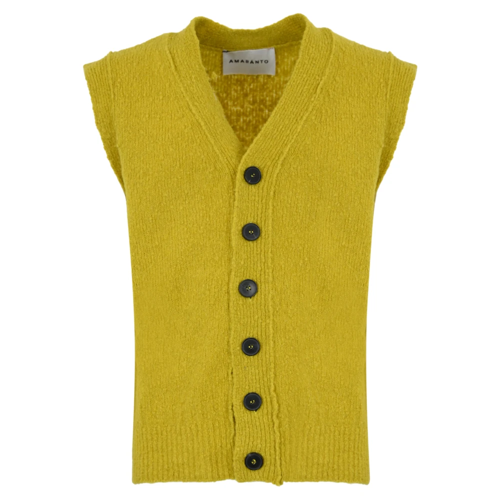 Amaránto Mosterdgeel Geribbelde Mouwloze Trui Yellow Heren