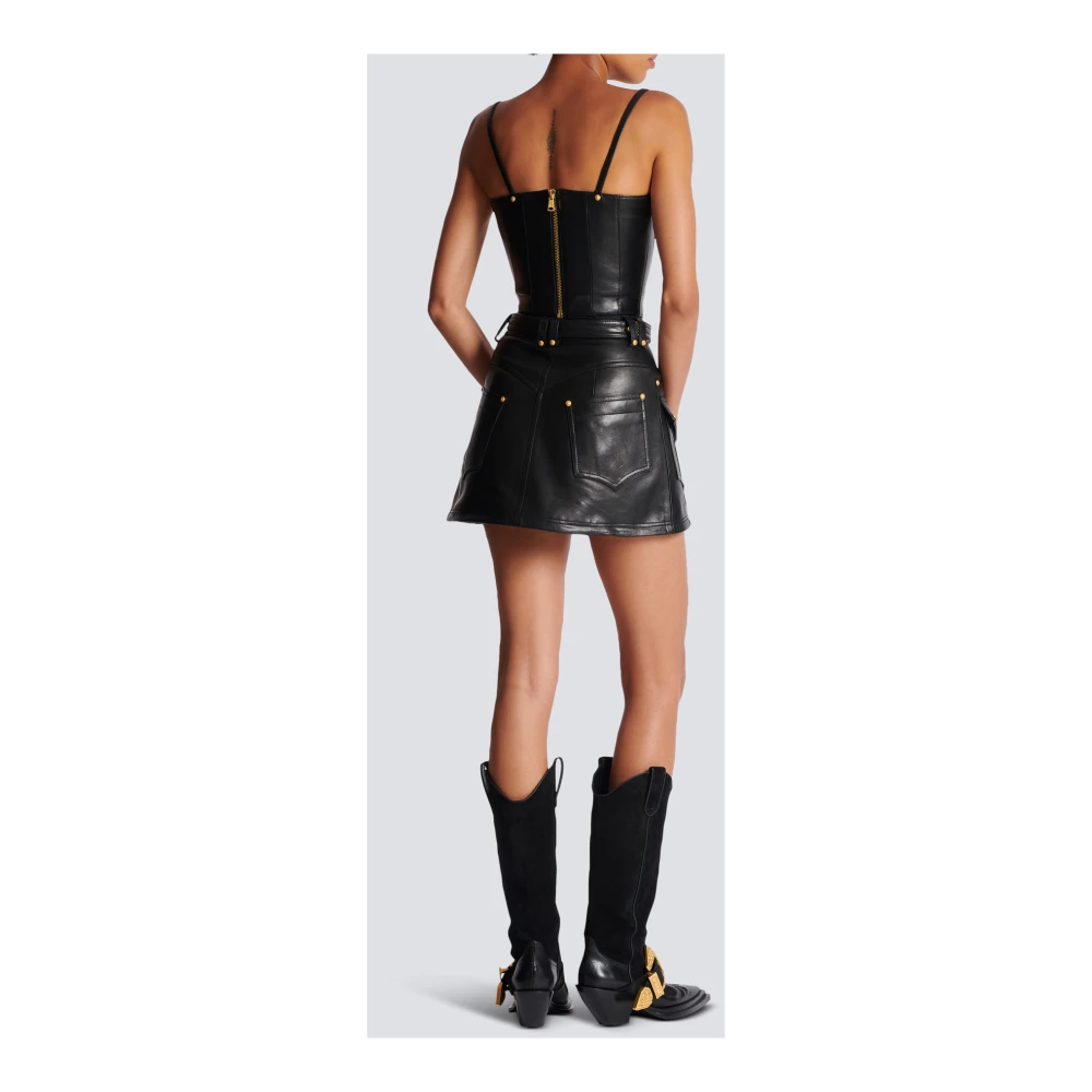 Balmain Leren top met spaghettibandjes Black Dames