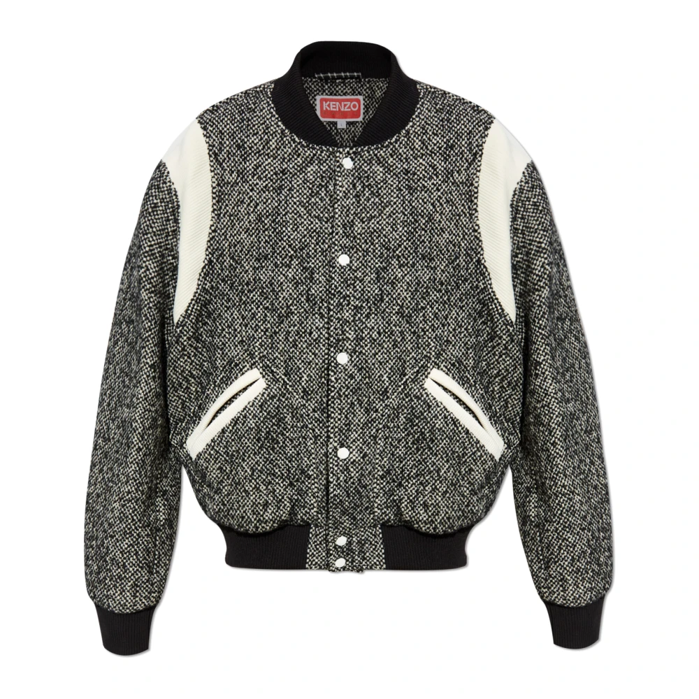 Kenzo Wollen Blouson Jas met Voorknoopsluiting Black Heren