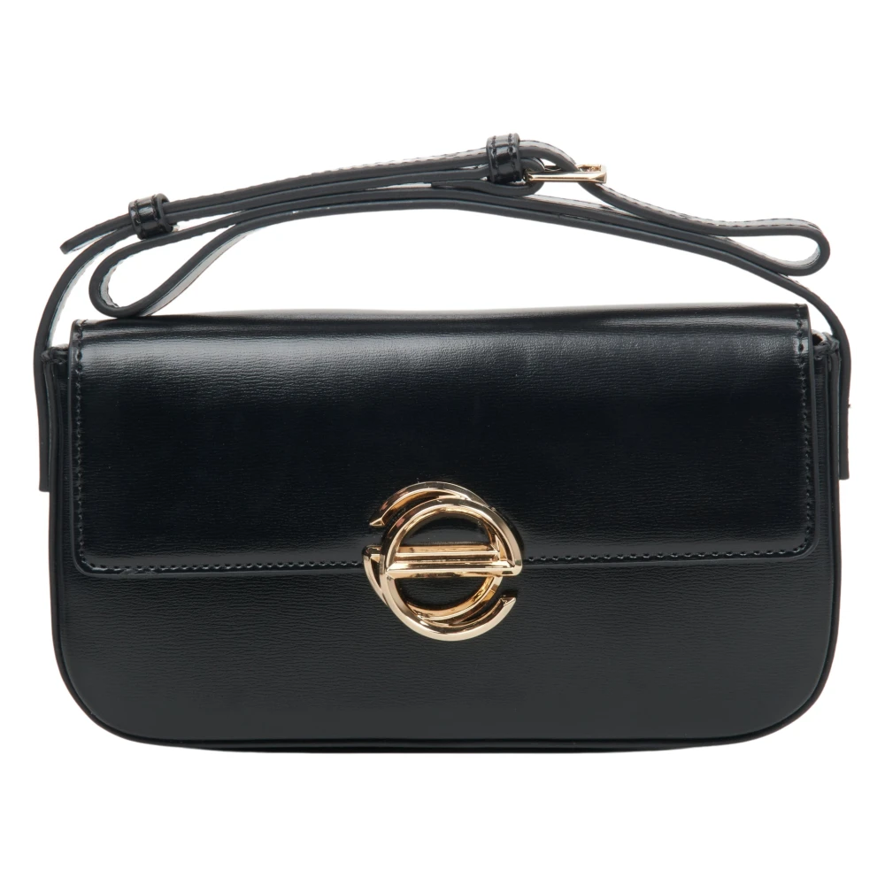 Estro Dames Kleine Zwarte Leren Handtas met Gouden Hardware Er00113754 Black Dames