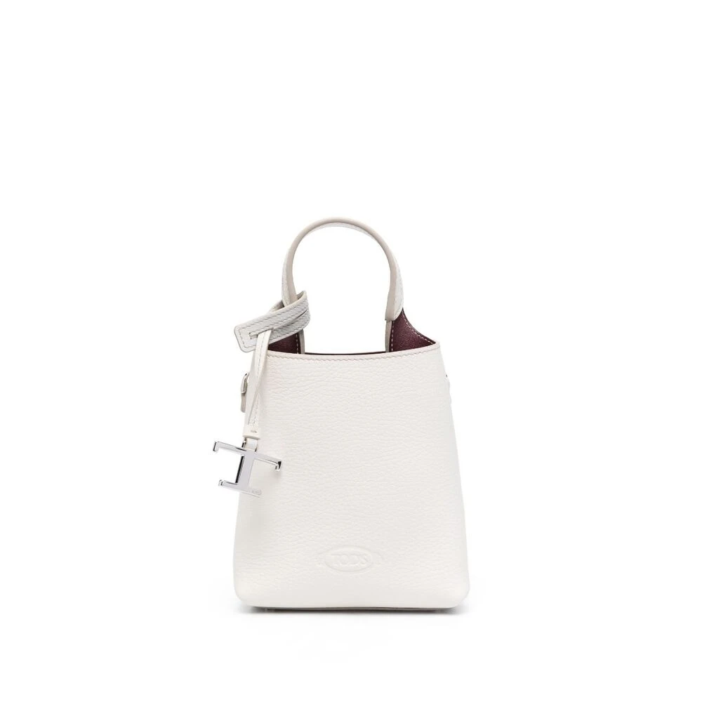 TOD'S Witte leren handtas met logohanger White Dames